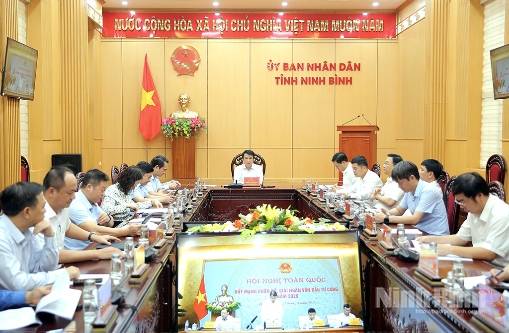 Các đại biểu dự hội nghị tại điểm cầu Nình Bình.