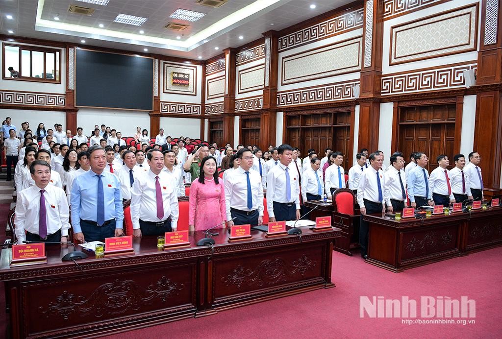 Các đại biểu dự kỳ họp thực hiện nghi thức chào cờ.