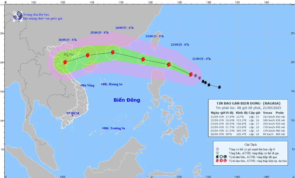 Dự báo hướng đi của bão RAGASA.