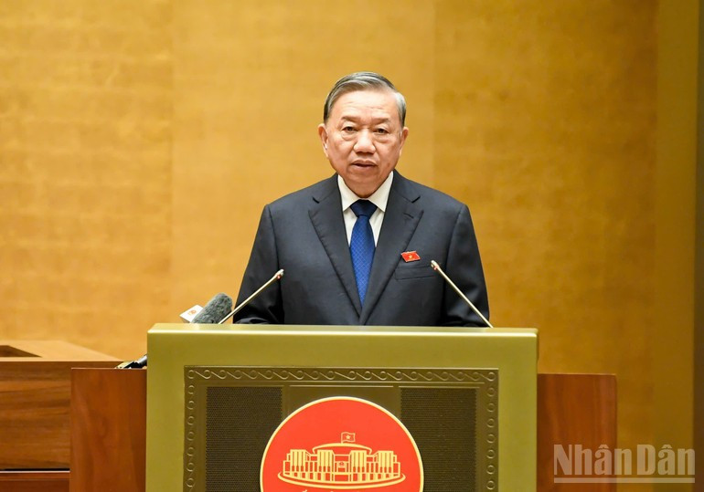 Tổng Bí thư Tô Lâm phát biểu tại hội trường Quốc hội chiều 4/11. (Ảnh: DUY LINH)