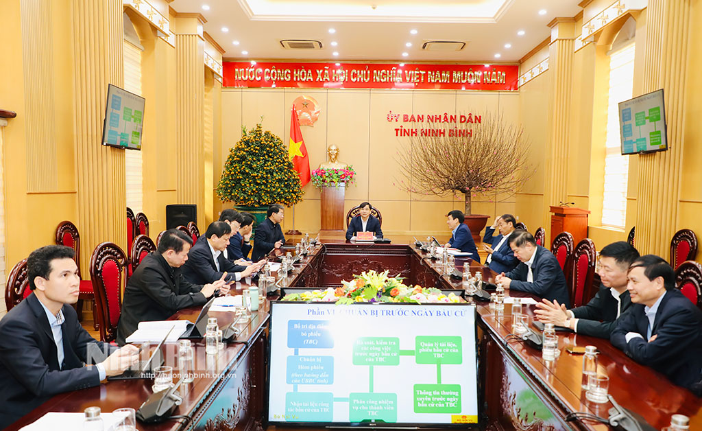 Các đại biểu dự hội nghị tại điểm cầu UBND tỉnh Ninh Bình.