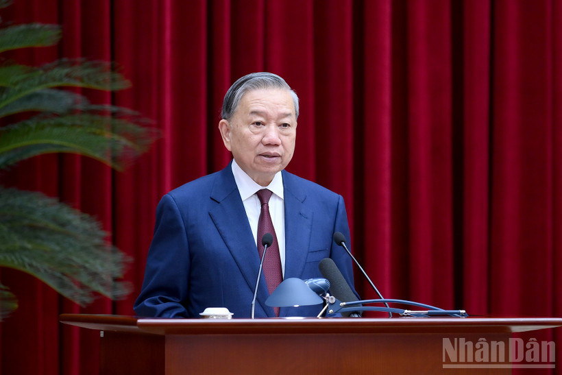 Tổng Bí thư Tô Lâm phát biểu bế mạc hội nghị. Ảnh: ĐĂNG KHOA