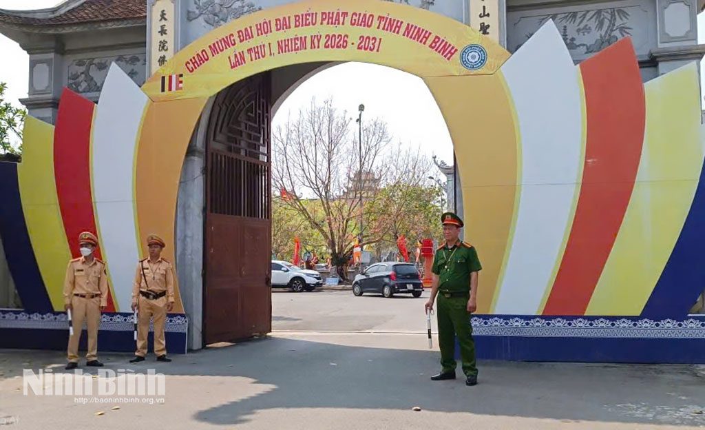 Lực lượng Công an bảo đảm an ninh, an toàn cho Đại hội đại biểu Phật giáo tỉnh Ninh Bình lần thứ I, nhiệm kỳ 2026 - 2031.