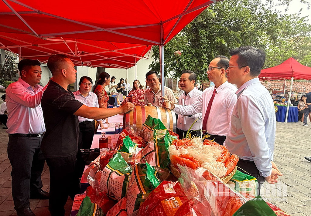 Các đại biểu tham quan gian hàng trưng bày tại hội nghị kết nối cung cầu hàng hóa Ninh Bình - Cà Mau năm 2026.