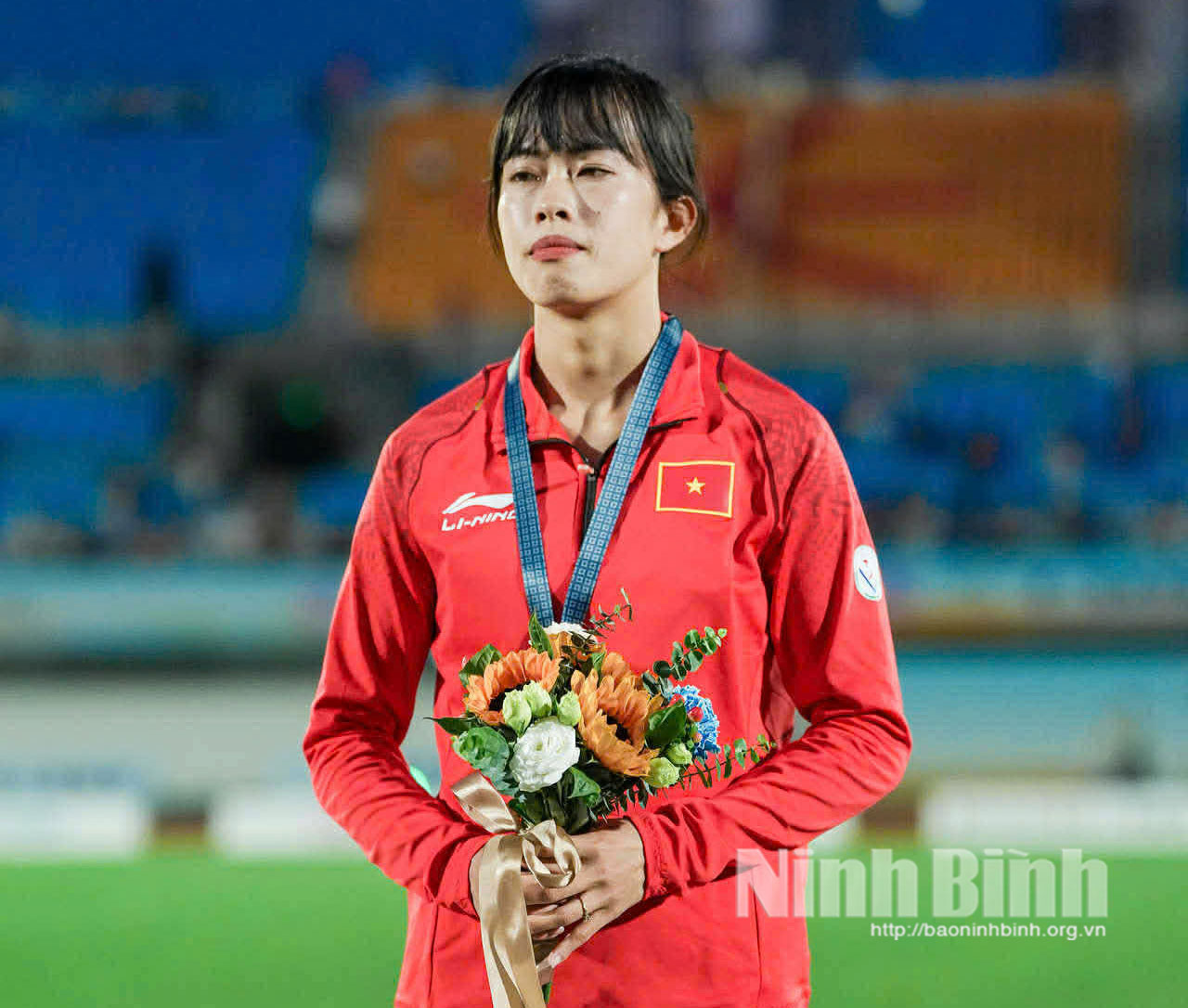 Vũ Thị Ngọc Hà giành Huy chương Đồng nội dung nhảy ba bước tại Giải Điền kinh vô địch Châu Á 2026. Ảnh: Trung tâm thể thao 2