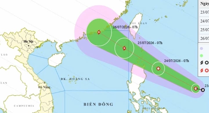 Bản đồ dự báo đường đi, khu vực ảnh hưởng của áp thấp nhiệt đới. (Nguồn: NCHMF)