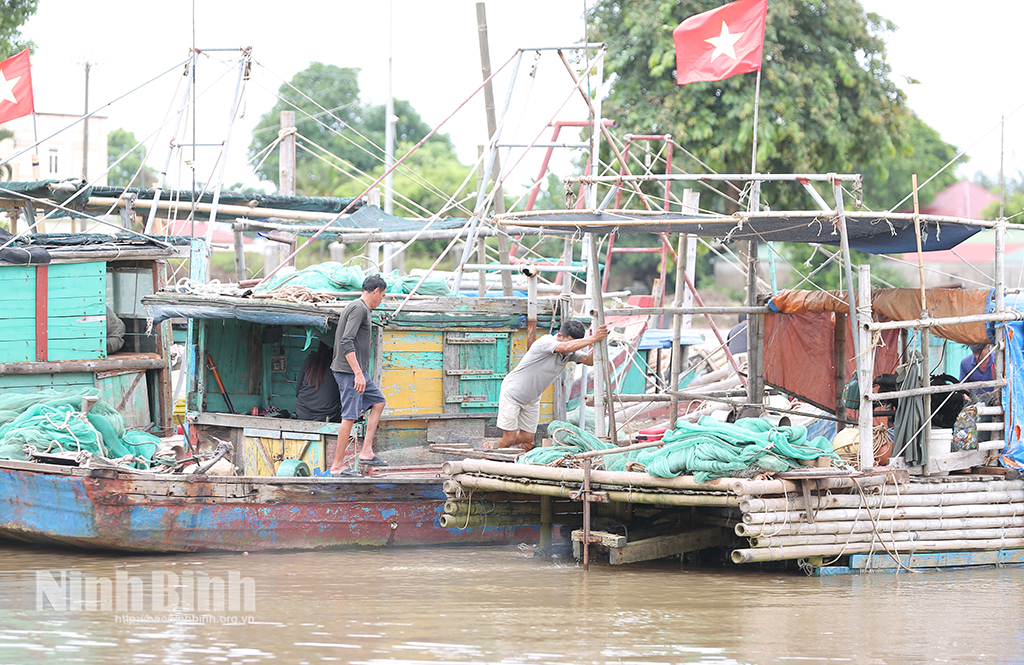 Ngư dân khẩn trương đưa tàu vào khu vực tránh trú an toàn dưới sự hướng dẫn của lực lượng bộ đội biên phòng.