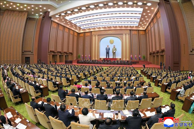Toàn cảnh cuộc họp của Hội nghị Nhân dân Tối cao Triều Tiên ở Bình Nhưỡng. Ảnh: Yonhap/TTXVN