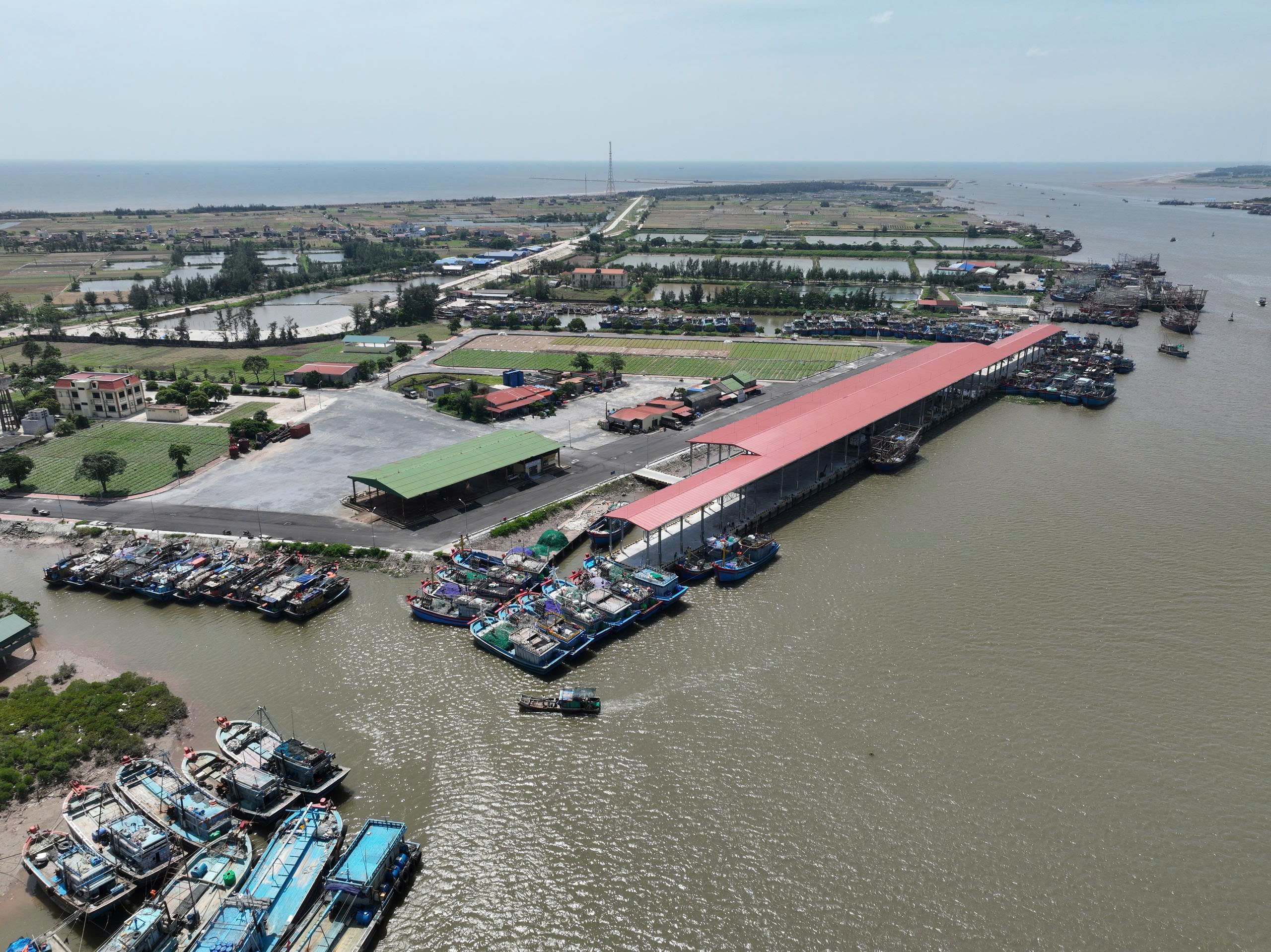 Fishing vessels anchored at Ninh Co fish port.