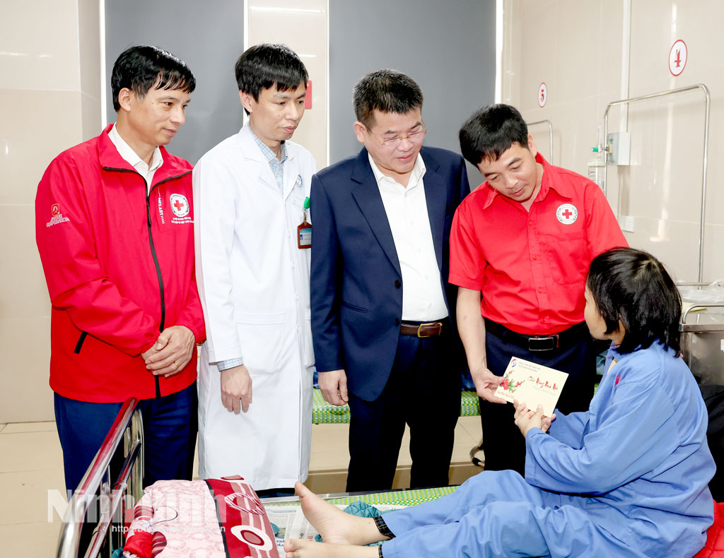 Lãnh đạo Hội Chữ Thập đỏ, Công ty TNHH MTV Sổ số kiến thiết Ninh Bình và Bệnh viện Đa khoa tỉnh thăm hỏi, tặng quà bệnh nhân.