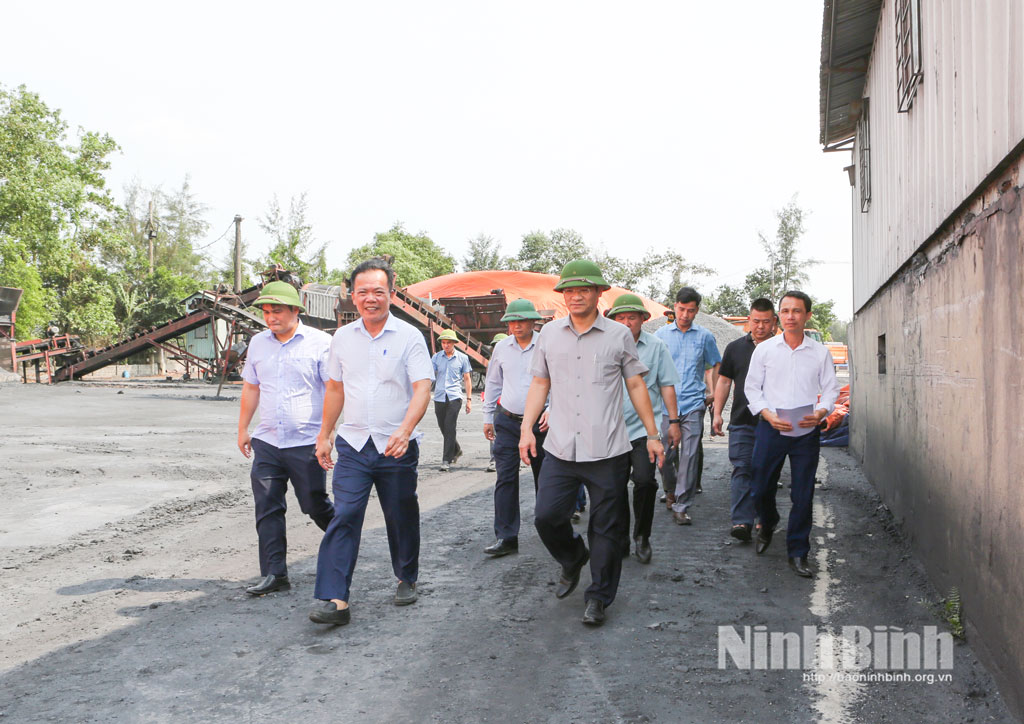 Đồng chí Trần Anh Dũng, Ủy viên Ban Thường vụ Tỉnh ủy, Phó Chủ tịch UBND tỉnh kiểm tra tại Công ty TNHH An Ngọc Nhi tại Km155+085 đê tả Đáy.