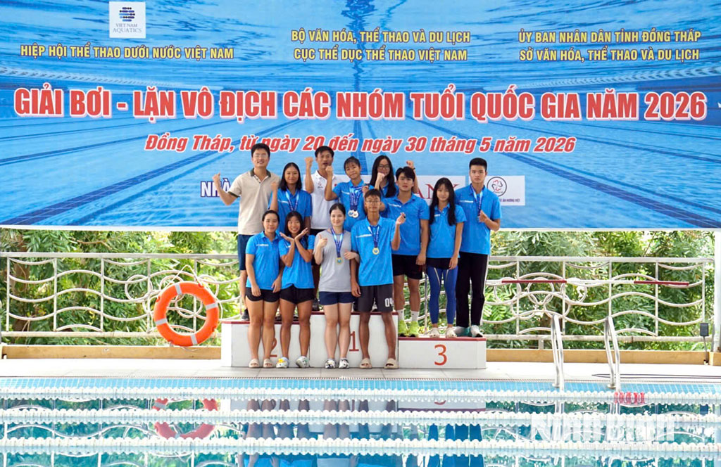 Đoàn thể thao Ninh Bình hoàn thành xuất sắc nhiệm vụ tại Giải Bơi - lặn vô địch các nhóm tuổi quốc gia năm 2026.