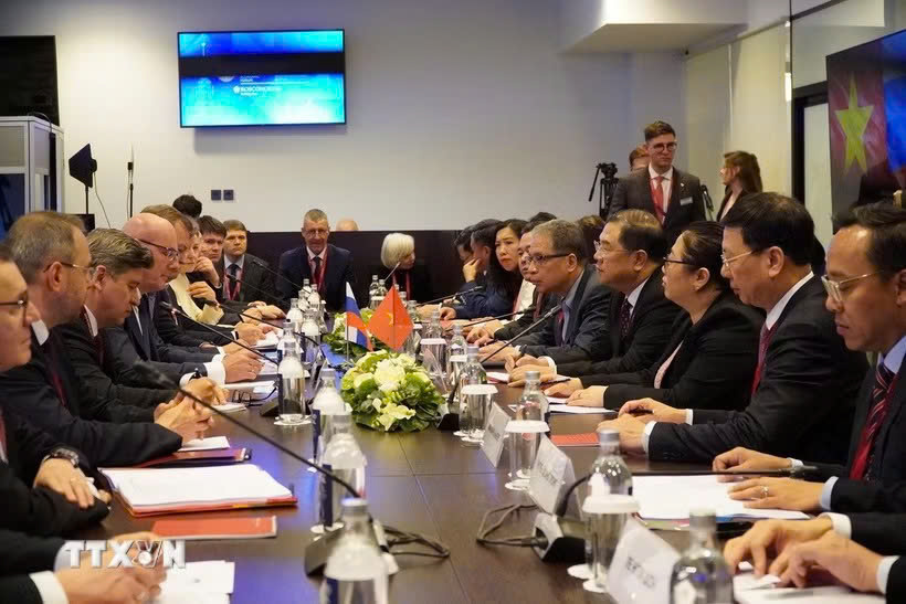 Quang cảnh cuộc làm việc. (Ảnh: Tâm Hằng/TTXVN)