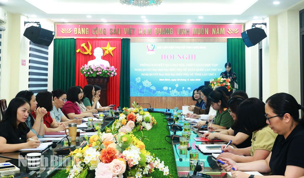 Quang cảnh hội nghị tại điểm cầu Hội LHPN tỉnh.