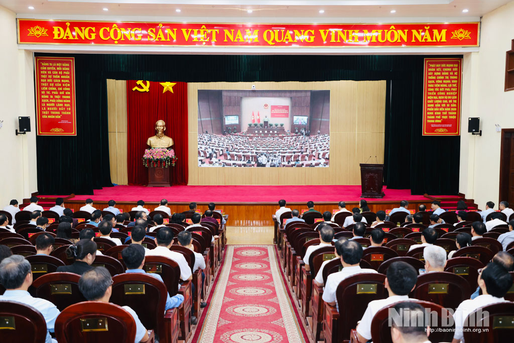 Quang cảnh hội nghị tại điểm cầu tỉnh Ninh Bình.