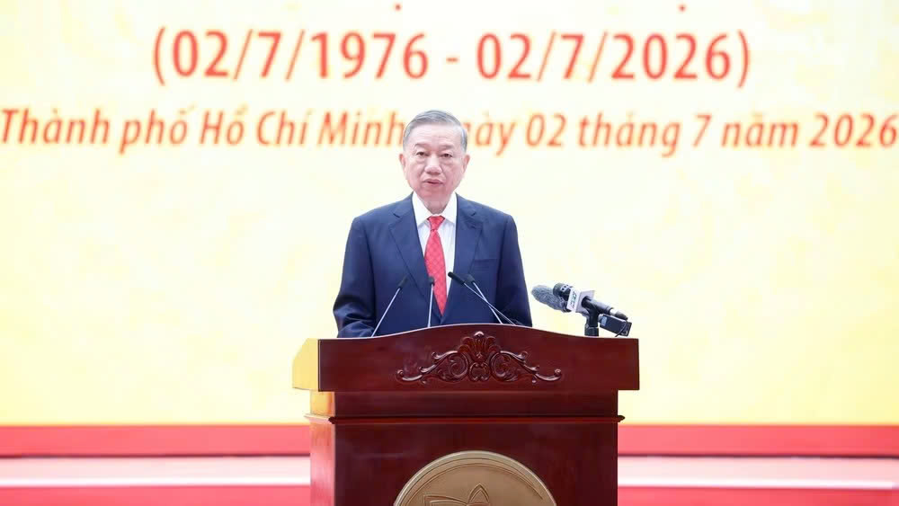 Tổng Bí thư, Chủ tịch nước Tô Lâm phát biểu tại Lễ kỷ niệm. (Ảnh: Thống Nhất/TTXVN)