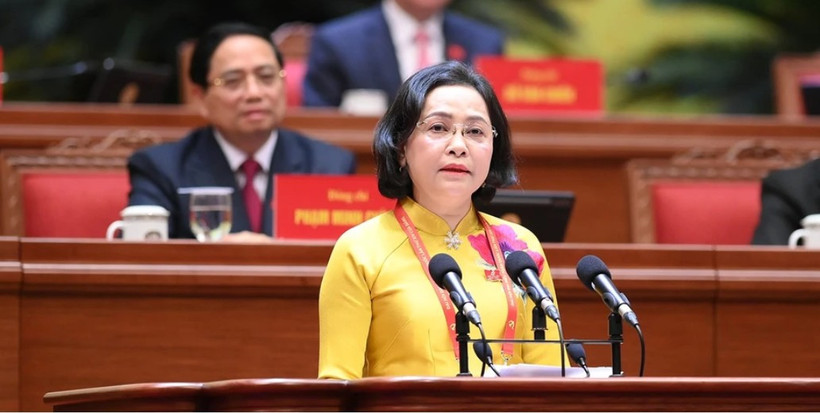 NA Vice Chairwoman Nguyen Thi Thanh delivers a presentation at the plenary discussion of the ongoing 14th National Party Congress on January 21. (Photo: VNA)