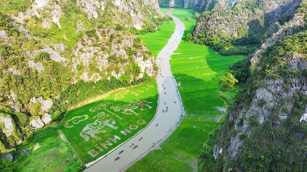 Artwork created on Tam Coc rice field to welcome Ninh Binh Tourism Weelk 2026.