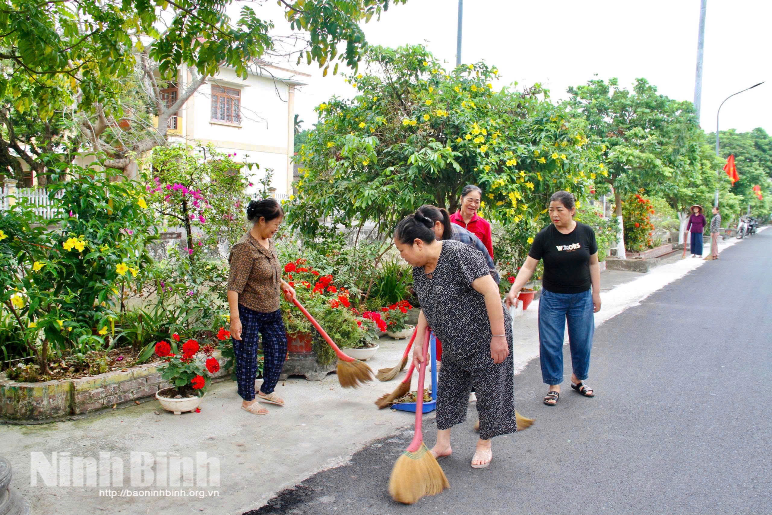 Hội viên phụ nữ xã Hải Hậu tích cực dọn dẹp vệ sinh, trồng hoa, cây cảnh tạo diện mạo sáng, xanh, sạch, đẹp.
