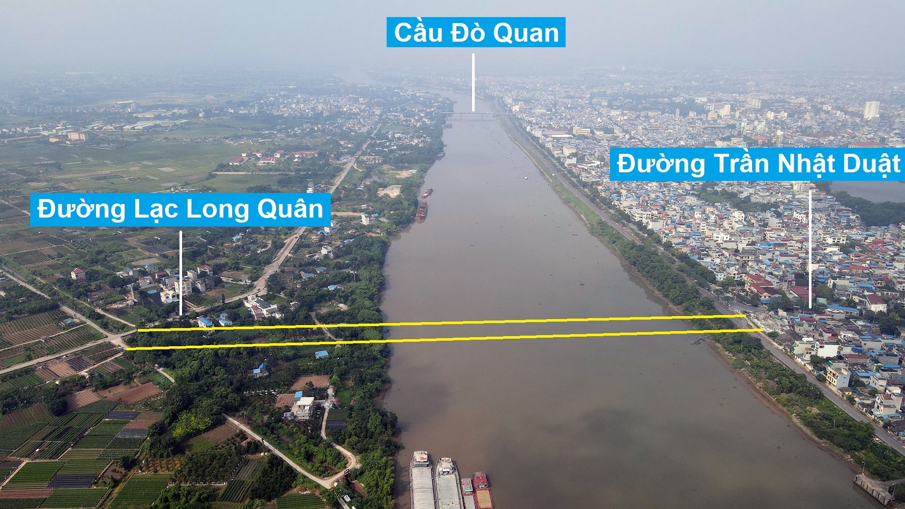 Toàn cảnh vị trí quy hoạch xây dựng cầu vượt sông Đào nối từ đường Trần Nhật Duật đến đường Lạc Long Quân. (Hình ảnh: Vietnammoi.vn)