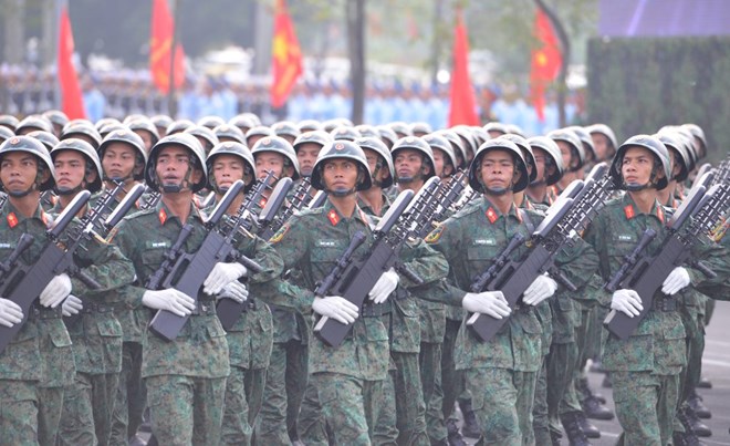 Hợp luyện diễu binh diễu hành chuẩn bị Lễ kỷ niệm 80 năm Quốc khánh ngày 9.7 tại Hà Nội. Ảnh: Hải Nguyễn/Báo Lao động